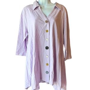 Soft Surroundings Tunic Button Up Top Size XLarge Lavender Cotton Asymmetrical